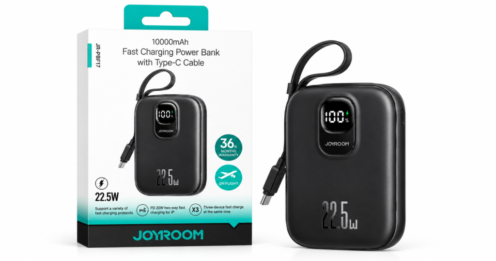 باور بانك سريع 10000 مللي أمبير بكابل تايب سي من جويروم JOYROOM JR-PBF17