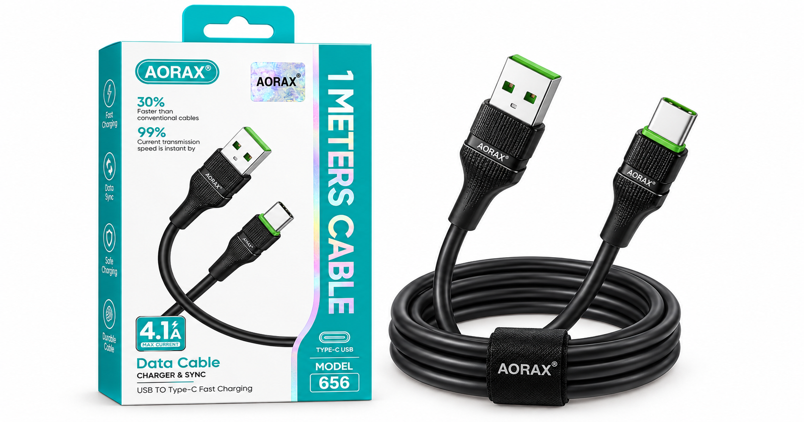 كابل شحن ونقل بيانات تايب سي 4.1 أمبير بطول 1 متر من أوراكس AORAX 656